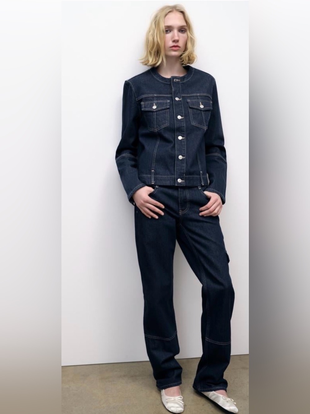 ZARA Wide Leg Cargo Jeans Dark Wash High Rise Size US 4 (EU 36)